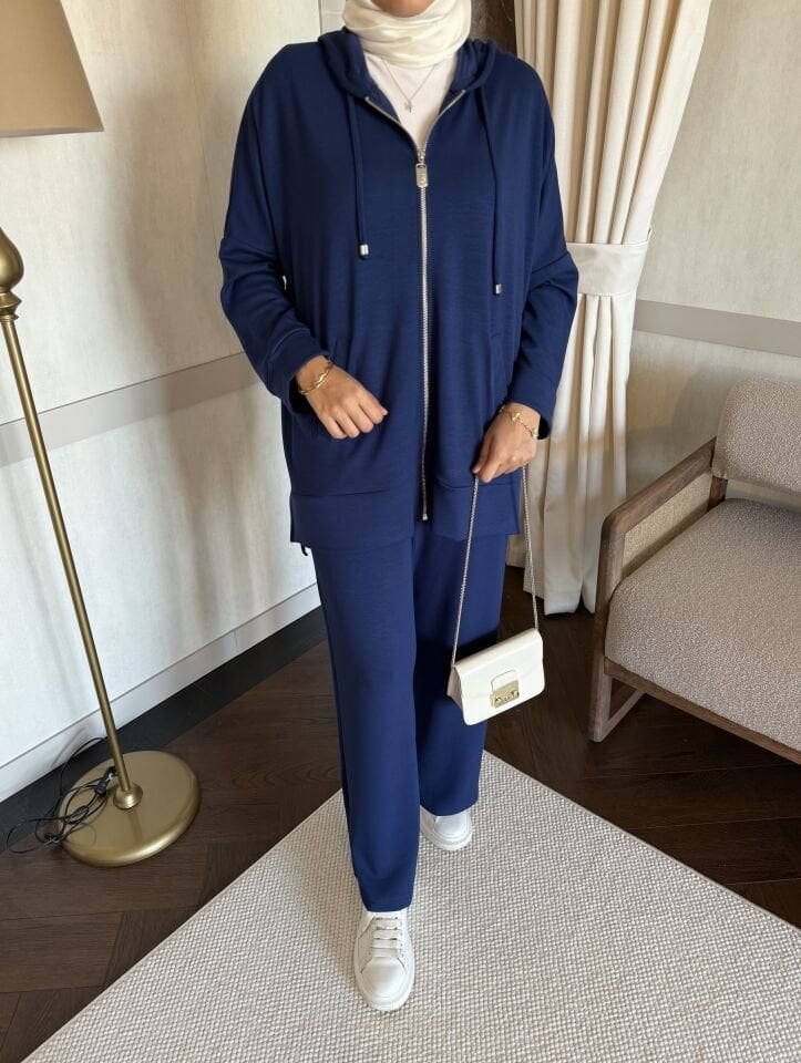 Kol Ucu Katlamalı Modal Takım (Lacivert)