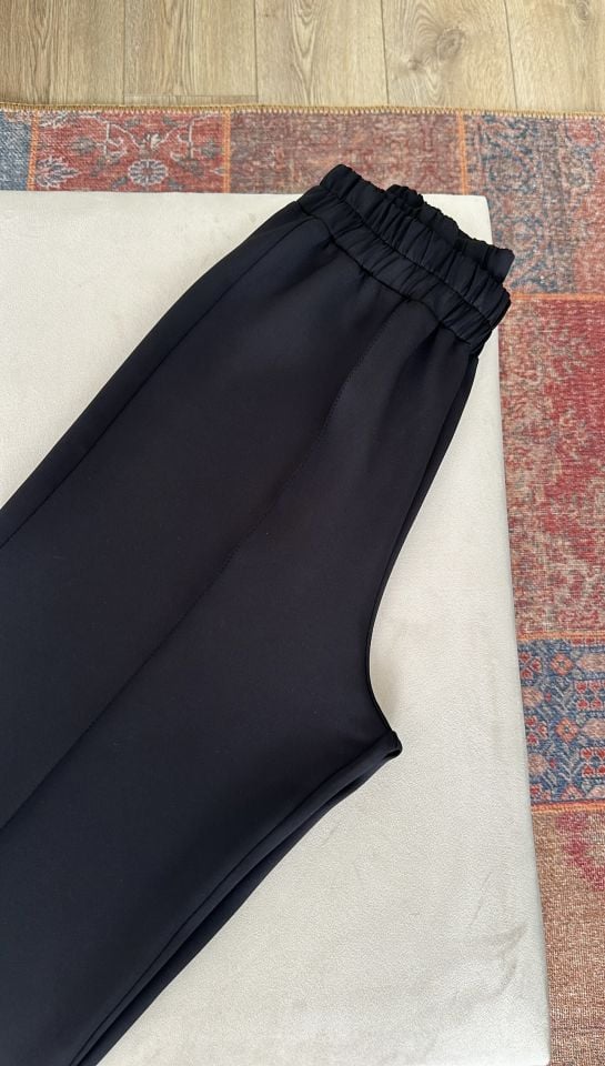 Dikiş İzli Scuba Bol Paça Pantolon (Siyah)