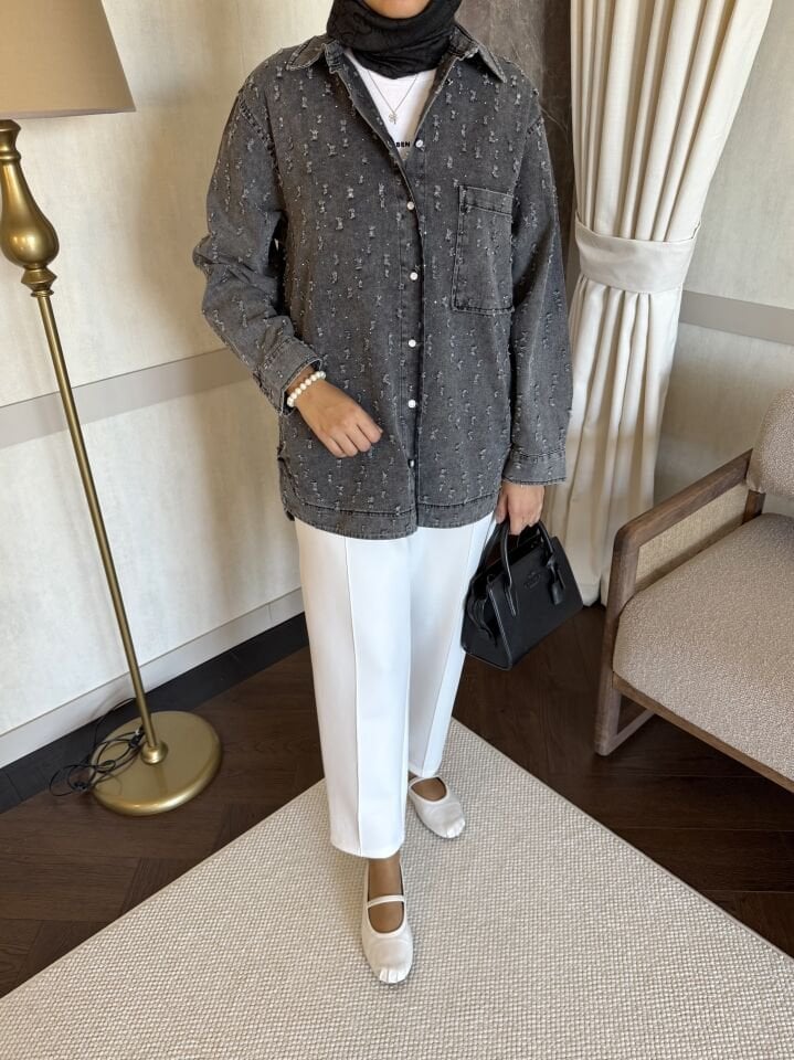 Neva İnce Kot Ceket (Eskitme Siyah)