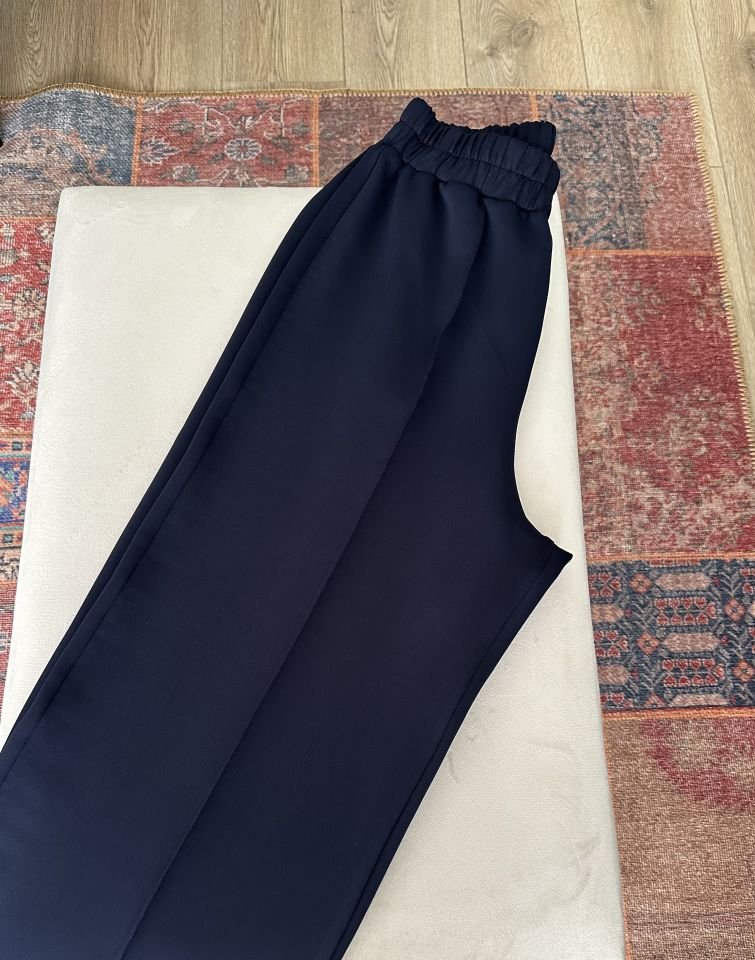Dikiş İzli Scuba Bol Paça Pantolon (Lacivert)