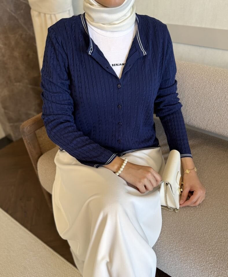 Başak Örgülü Hırka (Lacivert)