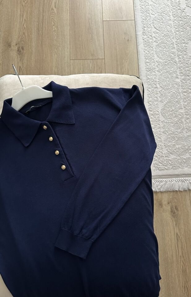 Polo Yaka Merserize Kazak (Lacivert)