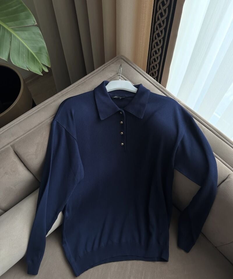 Polo Yaka Merserize Kazak (Lacivert)