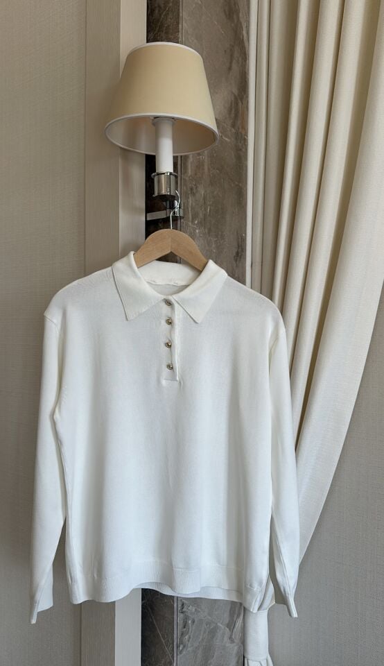 Polo Yaka Merserize Kazak (Kırık Beyaz)