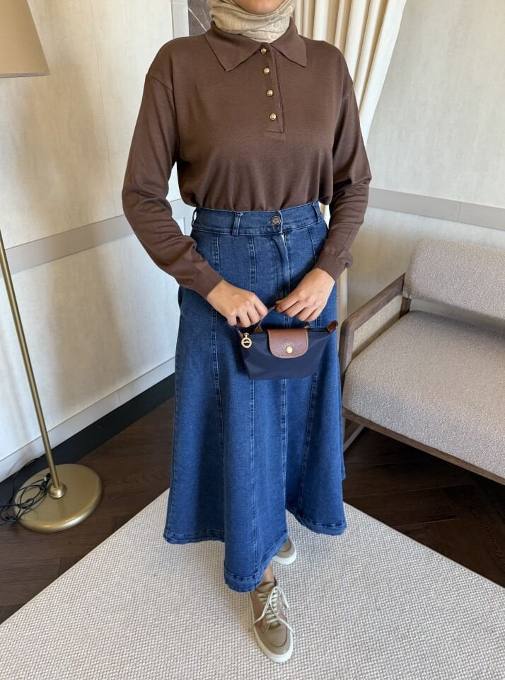 Polo Yaka Merserize Kazak (Kahverengi)