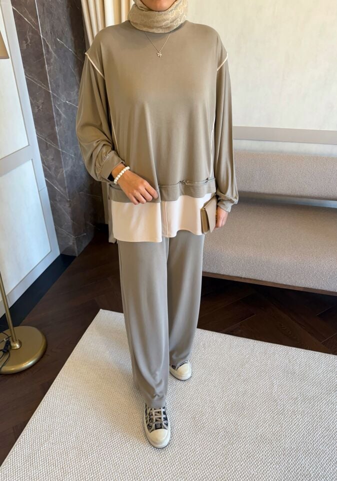 Penye Detaylı Modal Takım (Haki)