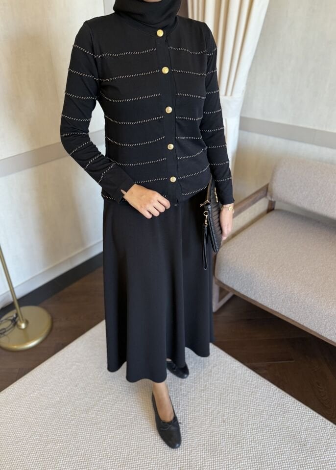 Line Merserize Hırka (Siyah)