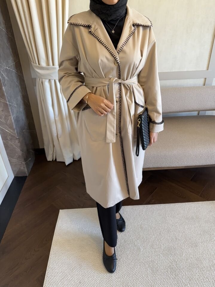 Çoban Dikişli Trençkot (Bej)