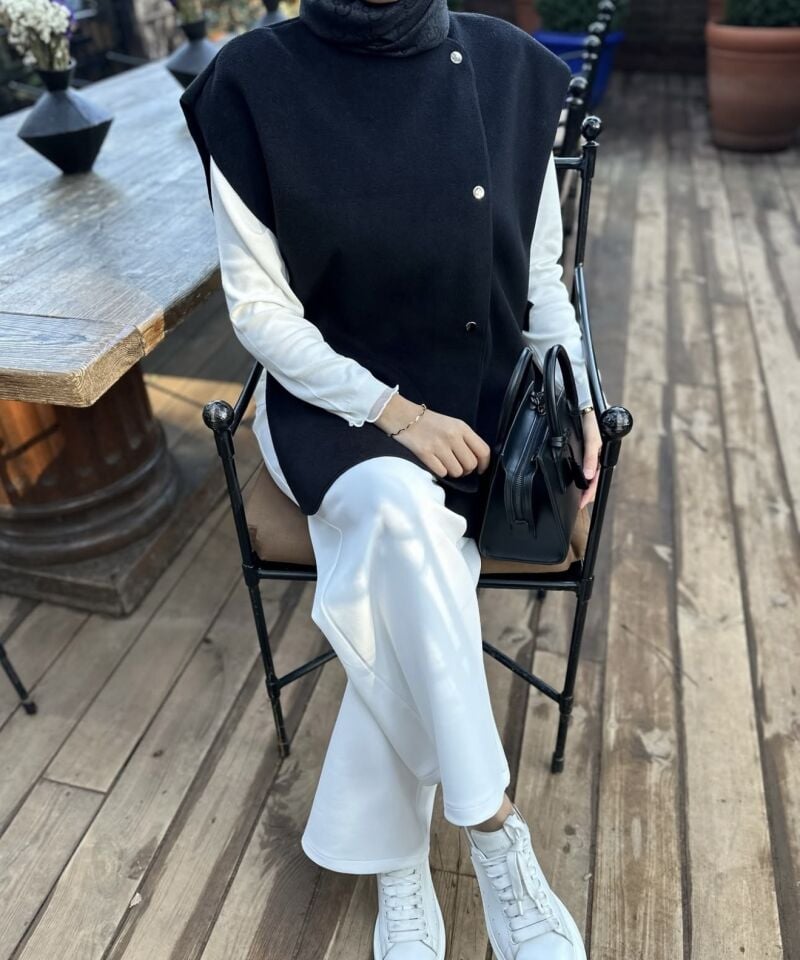 Düz Bol Paça Scuba Pantolon (Beyaz)