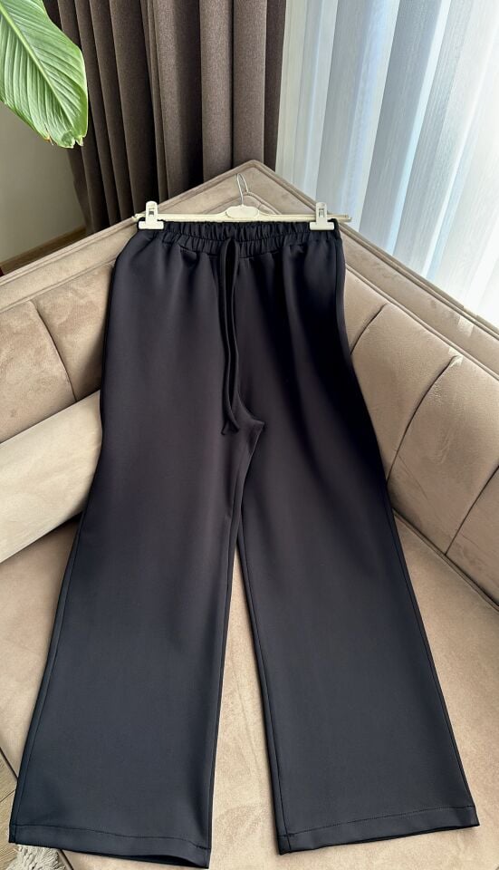Düz Bol Paça Scuba Pantolon (Siyah)