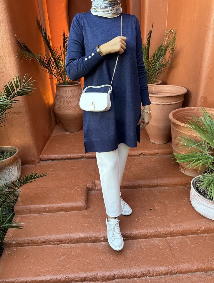 Simli Merserize Tunik (Lacivert)