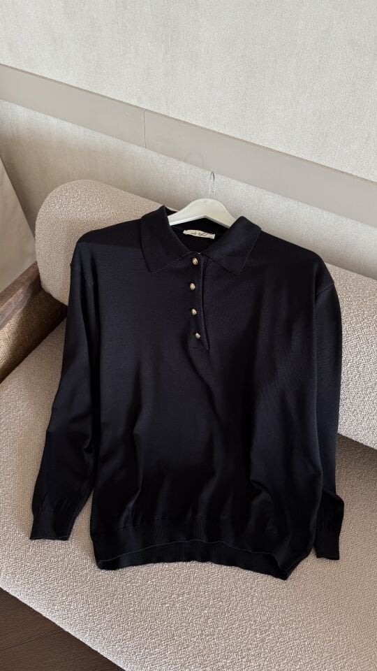 Polo Yaka Merserize Kazak (Siyah)