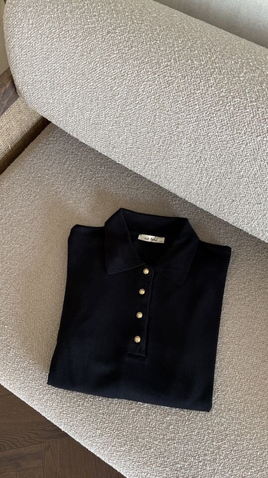 Polo Yaka Merserize Kazak (Siyah)