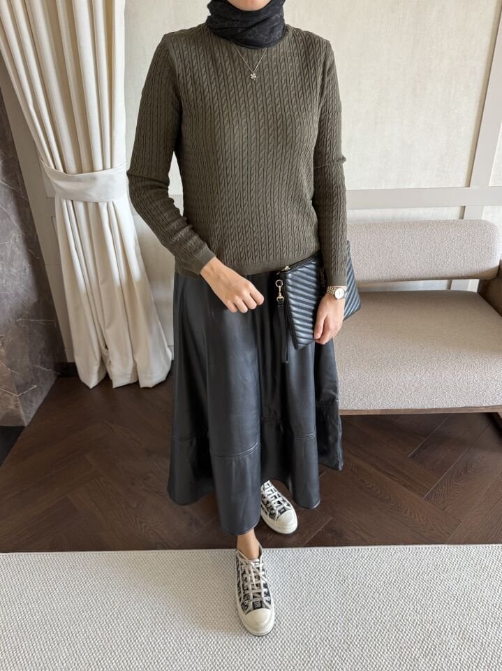 Başak Örgülü Kazak (Haki)