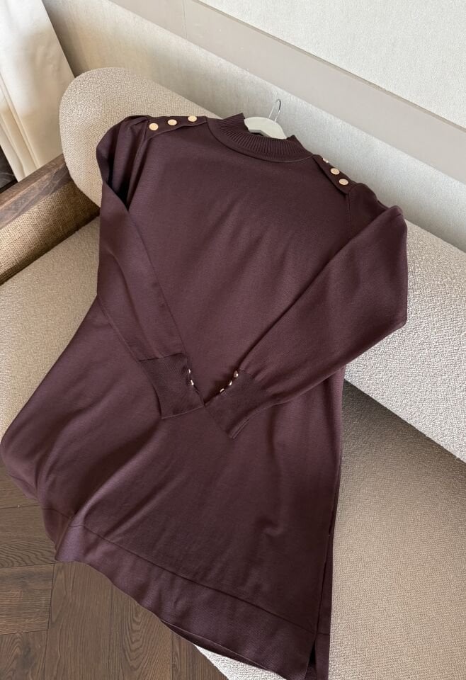 Omzu Patlı Merserize Tunik (Acı Kahve)