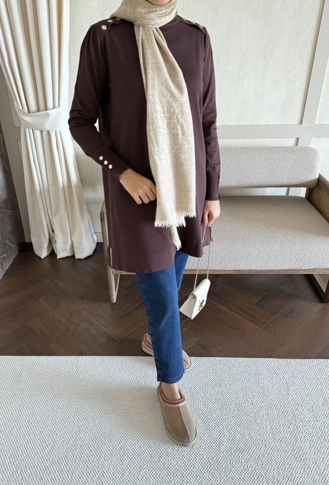 Omzu Patlı Merserize Tunik (Acı Kahve)