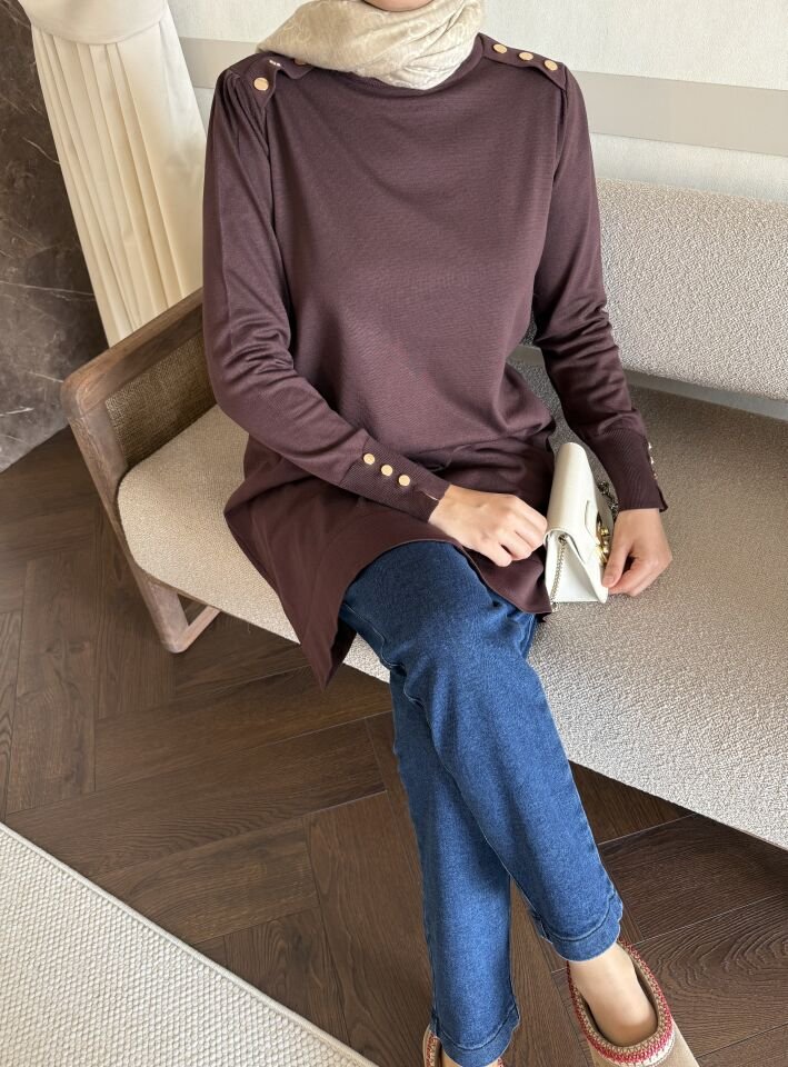 Omzu Patlı Merserize Tunik (Acı Kahve)