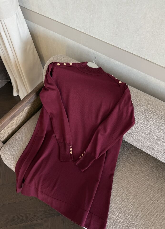 Omzu Patlı Merserize Tunik (Bordo)