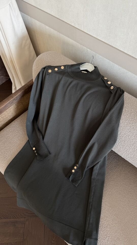 Omzu Patlı Merserize Tunik (Haki)