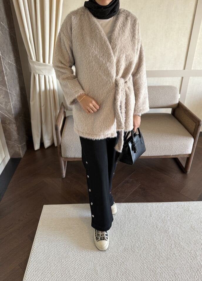 Yandan Bağlama Detaylı Ceket (Bej)