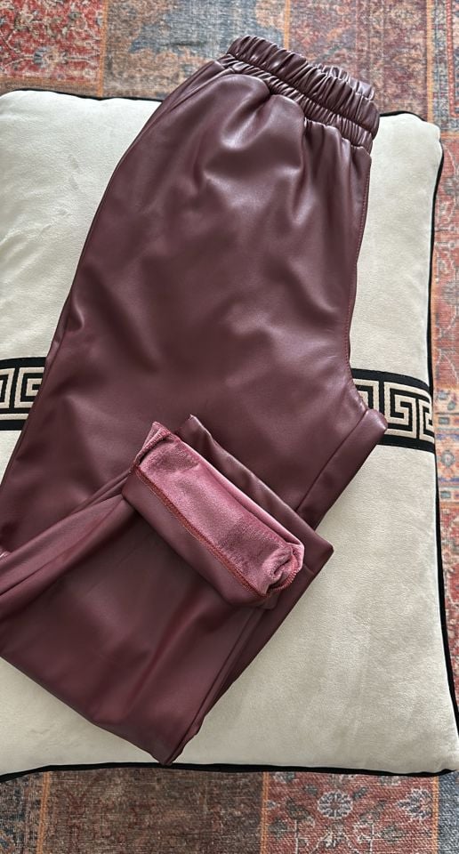 Deri Havuç Pantolon (Bordo)