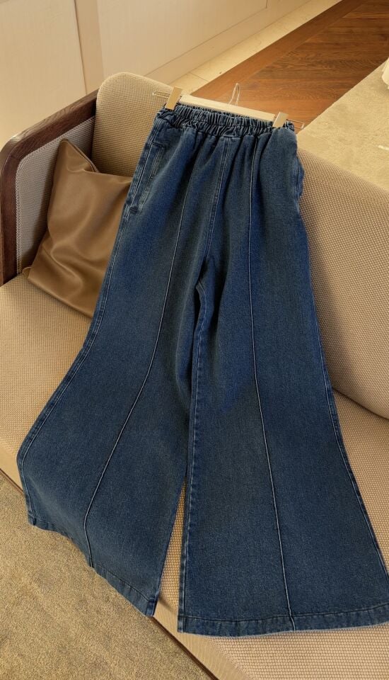 İspanyol Bol Paça Kot Pantolon (Mavi)