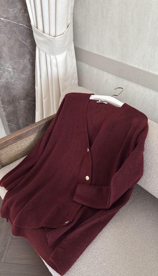 Asimetrik Önden Düğmeli Hırka (Bordo)