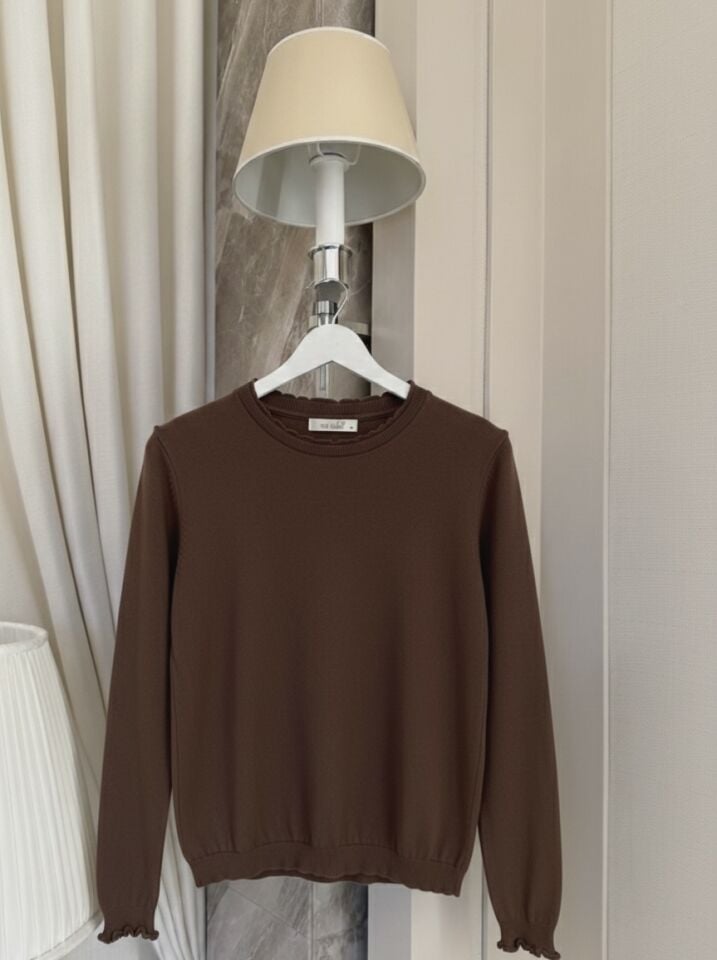 Kol Ve Boyun Detaylı Kazak (Acı Kahve)