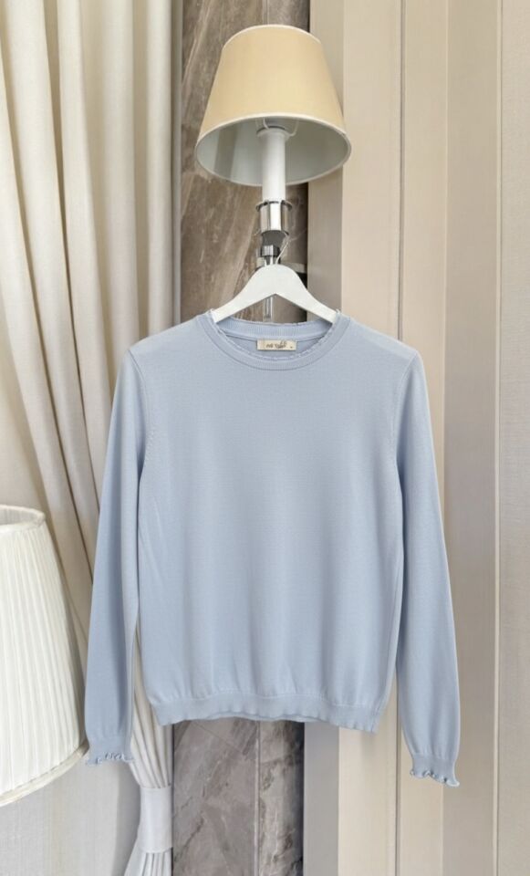 Kol ve Boyun Detaylı Kazak (Bebe Mavisi)