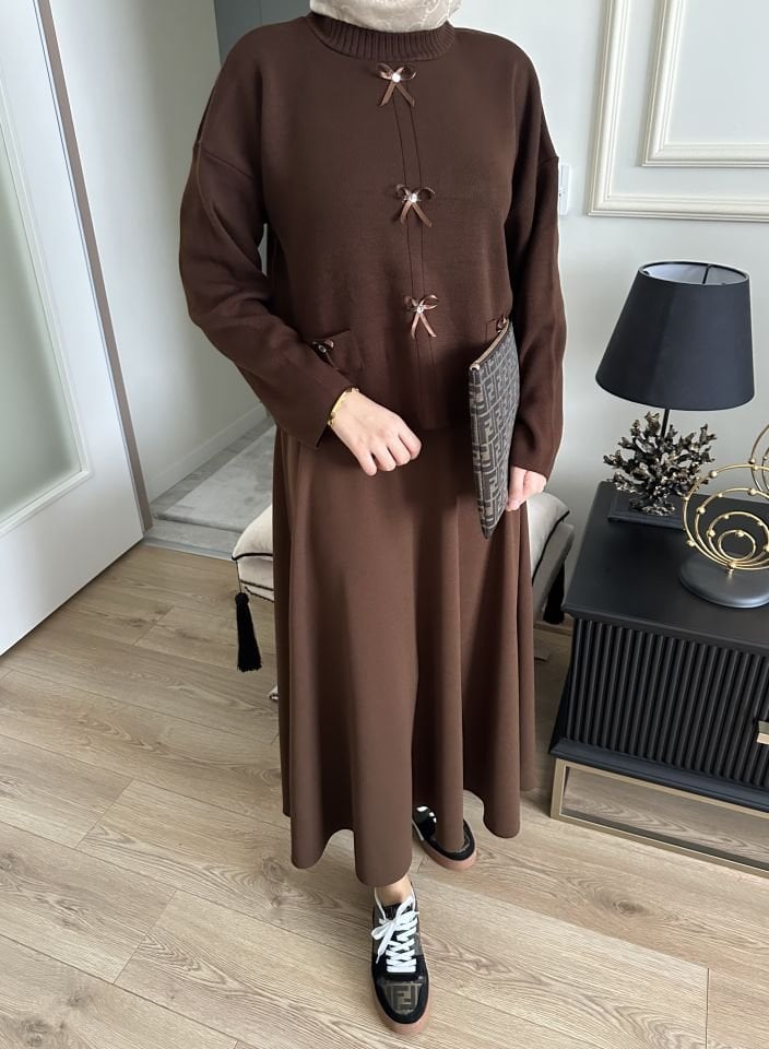 Mini Fiyonklu Kazak (Acı Kahve)